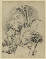 Heads of a woman in a headscarf and two bearded men