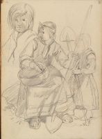 Studies of standing and seated girl with spades, and the head of a child (recto)