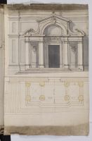 Front elevation and plan of the St. Catherine of the Langue of  Italy, Valletta, church portico