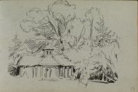 Study of house (?) among trees (same house as 24)