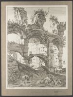 Knoll with animals resting next to ruins of Colosseum
