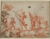Sheet of caricatures and studies (recto)