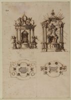 Two designs for a tabernacle, with the Chair of Saint Peter and corresponding plans