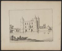 A castle surrounded by water