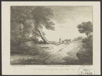 Landscape with man and two cows