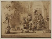 Composition of figures at the entrance of a house (recto)