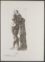 Oblique rear view of the Farnese Hercules Plate 9 from Signorum veterum icones, 100 plates plus  title-page, of etchings after classical sculpture, dedicated to  Johannes Wtenbogaard and Constantijn Huygens