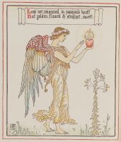 Winged figure holding a flaming heart