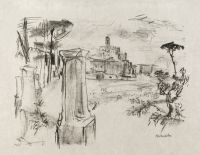 Apulia - Village with columns in the foreground (Dorf mit Saulen  im Vordergrund)