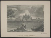 The Story of Jonah. He is on his knees before the Almighty, the Whale behind him, and Nineveh in the distance