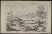 Landscape with figures swimming in a river