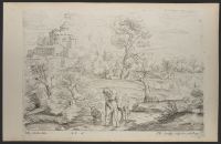 Landscape with a man on a donkey in the foreground