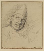 Head of a blind man asleep, with his head on a pillow