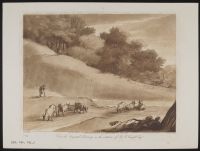 Landscape with cattle in a field and a shepherd walking with a stick