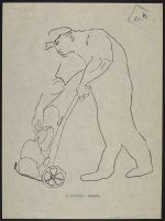 Male figure wheeling stones (?)