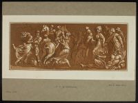 Frieze - dancing couple at left, rider on horse from behind embracing woman on the ground, a river god reclining at lower right