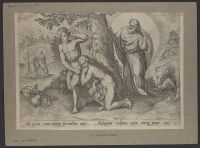 Adam and Eve try to cover their nakedness
