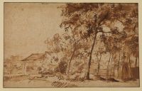 Landscape with trees and houses