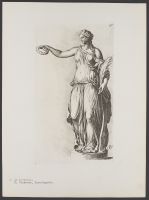 Antique female figure holding out a wreath, side view Plate 38 from Signorum veterum icones, 100 plates plus  title-page, of etchings after classical sculpture, dedicated to  Johannes Wtenbogaard and Constantijn Huygens