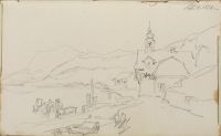 Alpine Village with Lake and Mountains (verso)