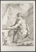 St Jerome in penitence with an hourglass and the lion at his feet