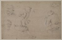 Studies of peasants - six heads (recto)