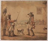 Soldier, leaving a tavern, confronted by an officer