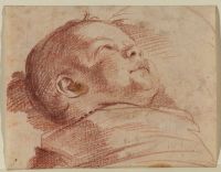 Head and shoulders of a child in swadding cloth (recto)