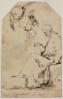 Sheet of studies with a seated man reading and two cherubim