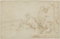 Landscape with two peasants and a dog