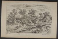 Landscape with a shepherd taking his flock into a village