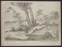 Landscape with a nude in the foreground and a satyr carrying a nymph in the background