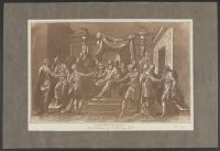 Male figure seated on a throne surrounded by figures