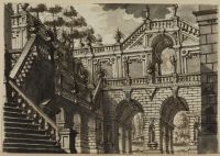 Exterior of a palace with garden and trees (recto)