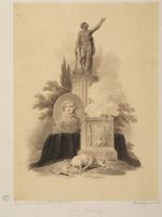 Statue of Hercules on a column, portrait of Lady Jane Grey and sacrificial altar - illustration to  Bowyer's 'History of England'