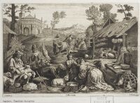 Rural scene with sheep-shearing