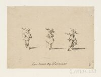 Lady Wearing Hat with Four Plumes between Two Courtiers