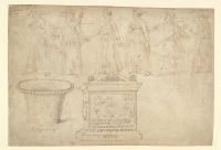 Antique crater, frieze and sepulchral cippus