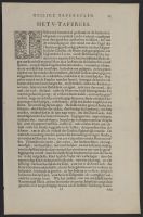 Page of text with a decorated letter and a plate showing putti playing musical instruments