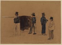 Four men with oars and sails