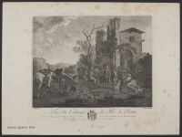 Landscapes with travellers by a ruined building