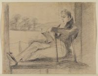 Young man seated at a window, reading