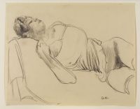 A half naked figure, lying on her side
