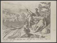 Boaz granting Ruth permission to glean leftover grain from his  field.