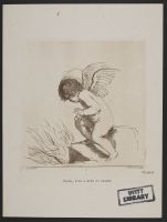 Cupid burning his bow and arrow