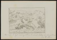 Julius Caesar escapes by swimming to Egypt, holding the Commentaries in his left hand