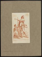 Two soldiers, one with a shield, right arm outstretched