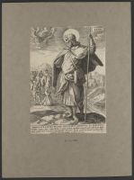Saint James the Greater with a scene of his martyrdom in the background