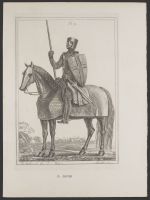 A knight completely armed and mounted, according to the fashion of the time of King Henry II