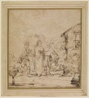 Christ and the two disciples arriving at Emmaus
